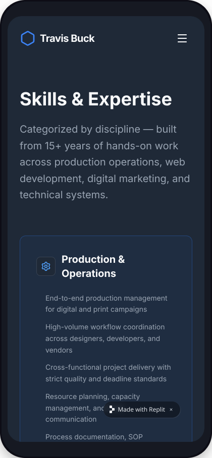 New site skills section on mobile