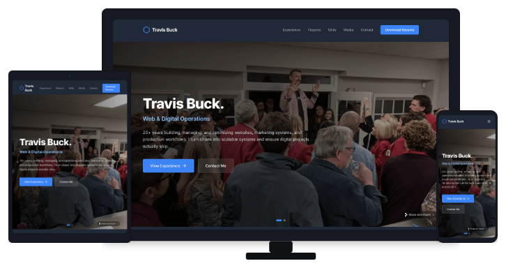 New Travis Buck website shown on all devices