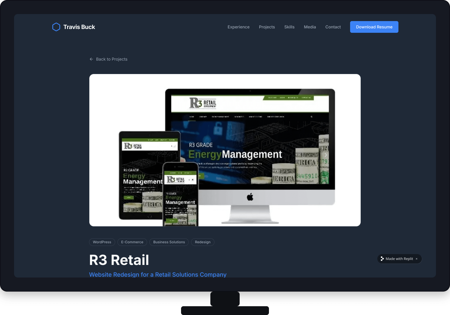 New site projects page on desktop